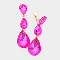 Teardrop Glass Crystal Drop Evening Clip On Earrings