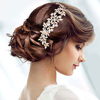 Stone Embellished Flower Leaf Cluster Vine Bun Wrap Headpiece