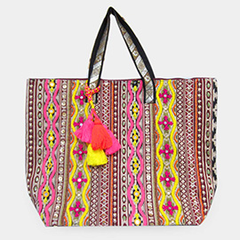 Bead Thread Embellished Boho Tote Bag