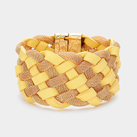 Braided Metal Mesh Faux Leather Magnetic Bracelet