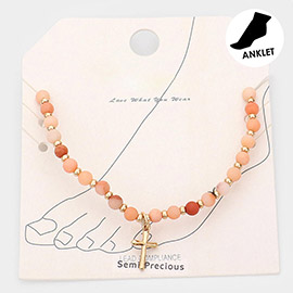 Metal Cross Charm Semi Precious Stretch Anklet