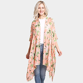 Floral Printed Cover Up Kimono Poncho