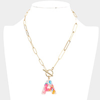 -A- Colorful Monogram Pendant Toggle Necklace