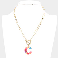 -C- Colorful Monogram Pendant Toggle Necklace