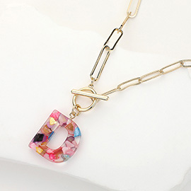 -D- Colorful Monogram Pendant Toggle Necklace