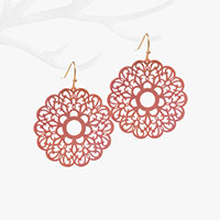 Cut Out Detailed Floral Brass Metal Dangle Earrings