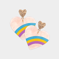 Three Tone Pointed Celluloid Acetate Heart Dangle Earrings