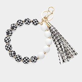 Houndstooth Patterned Beaded Tassel Keychain / Bracelet