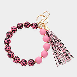 Houndstooth Patterned Beaded Tassel Keychain / Bracelet