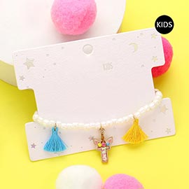 -T- Unicorn Monogram Tassel Station Kid's Beaded Stretch Bracelet