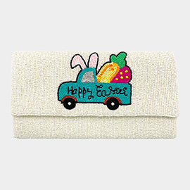 Happy Easter Message Carrot Bunny Car Seed Beaded Clutch / Crossbody Bag