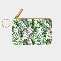 Tropical Leaf Patterned ID Wallet Detachable Lanyard