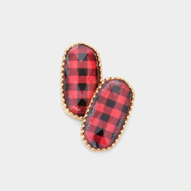 Buffalo Check Patterned Hexagon Stud Earrings