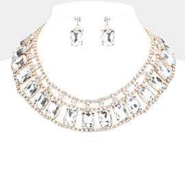 Emerald Cut Stone Accented Collar Evening Necklace