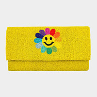 Smile Flower Accented Seed Beaded Clutch / Crossbody Bag