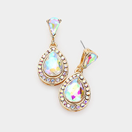 Rhinestone Trimmed Teardrop Stone Accented Dangle Evening Earrings