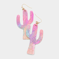 Ombre Genuine Leather Cactus Dangle Earrings