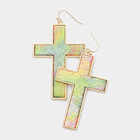 Ombre Genuine Leather Cross Dangle Earrings