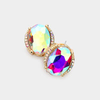 Oval Stone Accented Stud Evening Earrings