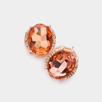 Oval Stone Accented Stud Evening Earrings