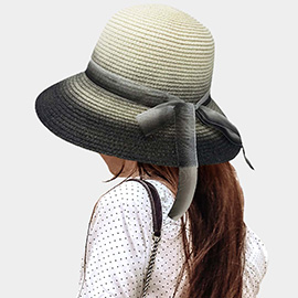 Ombre Bow Band Straw Sun Hat