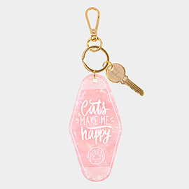 Cats MAKE ME happy Message Celluloid Acetate Keychain