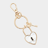 Semi Precious Heart Lock Keychain