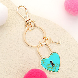 Semi Precious Heart Lock Keychain / Bag Charm