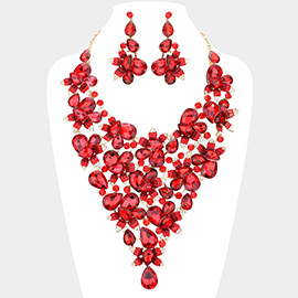 Teardrop Stone Leaf Cluster Vine Statement Evening Necklace