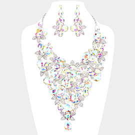 Teardrop Stone Leaf Cluster Vine Statement Evening Necklace