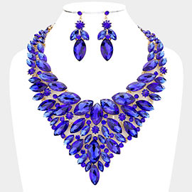 Marquise Stone Cluster Statement Evening Necklace