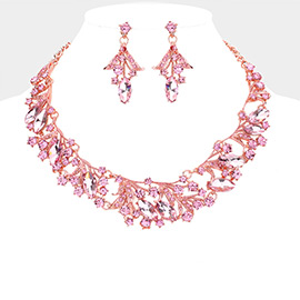 Marquise Stone Accented Leaf Evening Necklace