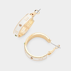 Stone Embellished Enamel Roman Numerals Hoop Earrings