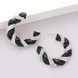 Rhinestone Embellished Braided Enamel Hoop Earrings