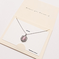 CZ Embellished Oval Pendant Necklace