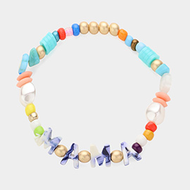 MAMA Celluloid Acetate Message Pearl Multi Beaded Stretch Bracelet