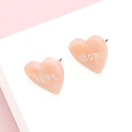 love mom Message Celluloid Acetate Heart Stud Earrings