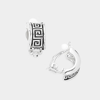 Greek Pattern Detailed Metal Clip On Earrings