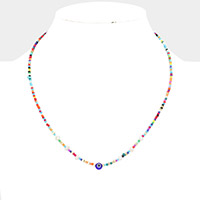 Evil Eye Centered Freshwater Pear Multi Beaded Necklace