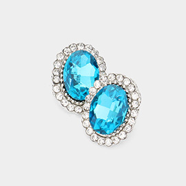 Oval Stone Stud Evening Earrings