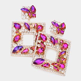 Multi Stone Embellished Square Dangle Evening Earrings