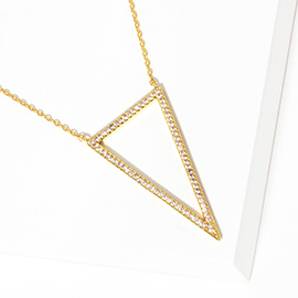 Gold Dipped CZ Stone Paved Open Metal Triangle Pendant Necklace