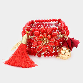 7pcs - Flower Butterfly Leaf Tassel Charm Stretch Bracelets