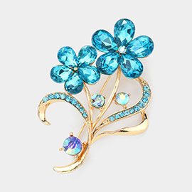 Glass Crystal Stone Flower Embellished Brooch