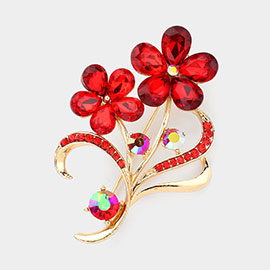 Glass Crystal Stone Flower Embellished Brooch