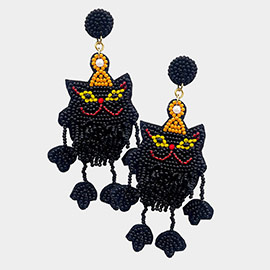 Halloween Cat Beaded Dangle Earrings