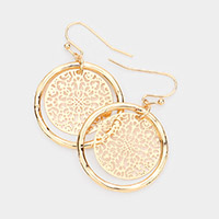 Filigree Brass Metal Circle Dangle Earrings