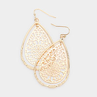 Filigree Brass Metal Teardrop Dangle Earrings