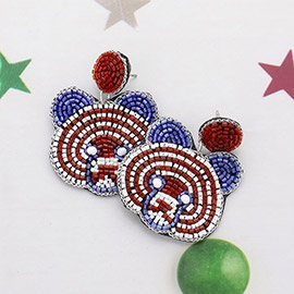 Felt Back American USA Flag Bear Beaded Dangle Earrings