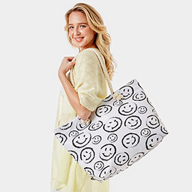 Smile Face Print Beach Tote Bag